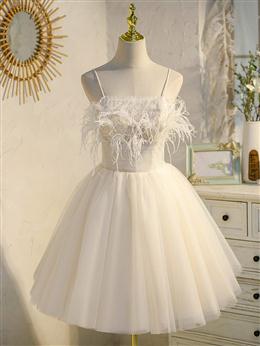Picture of Pretty Ivory Tulle Short Straps Party Dress Homecoming Dresses, Cute Prom Dress 2022